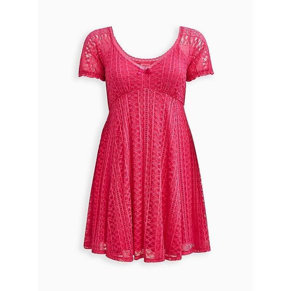 TORRID x BETSEY JOHNSON FIT & FLARE PUFF SLEEVE MINI DRESS - PINK, size 1 - Picture 11 of 17